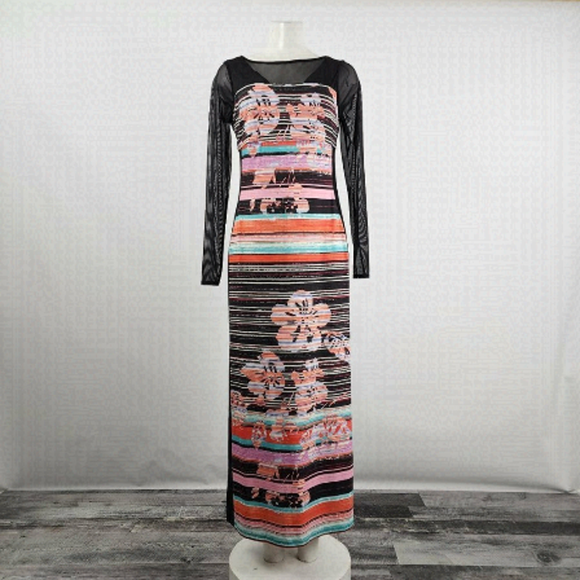 JOSEPH Ribkoff Pink & Black Stripped Maxi Dress Size M - Picture 1 of 16